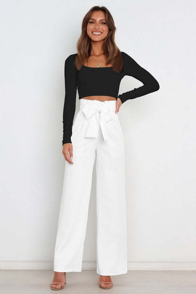 Women's High Waist Wide Leg Linen Trousers with Belt
