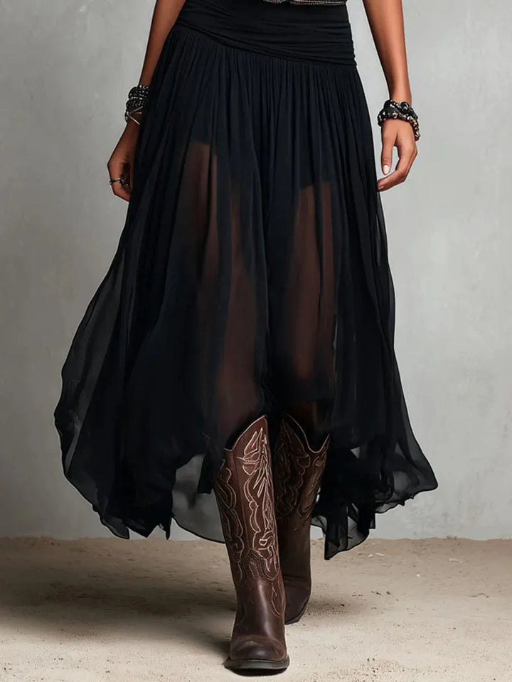 Women's Chiffon Sleeveless Belted Flowy A-Line Maxi Dress