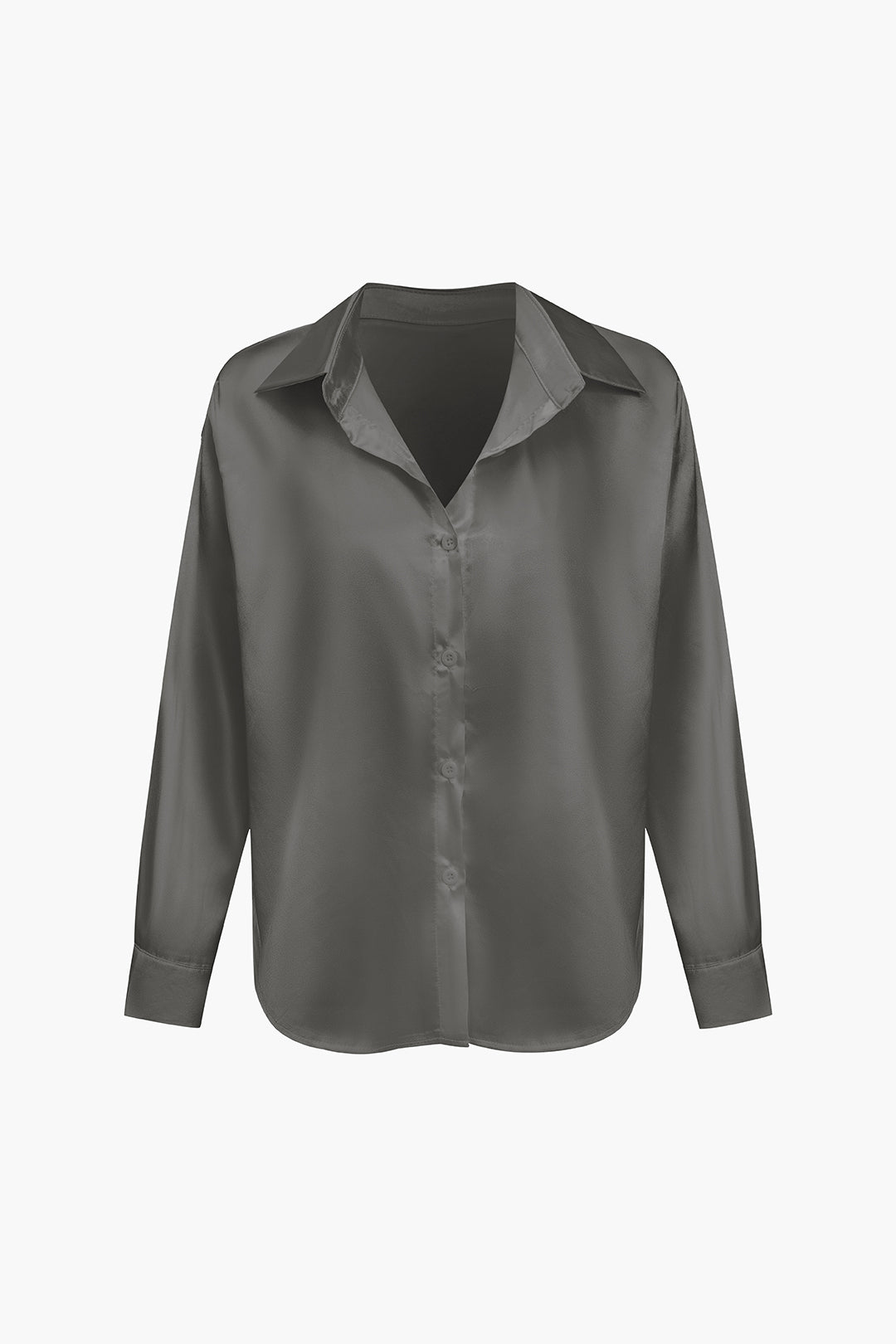 Women's Satin Long-Sleeve Blouse Elegant Silk-Feel Button-Down Shirt