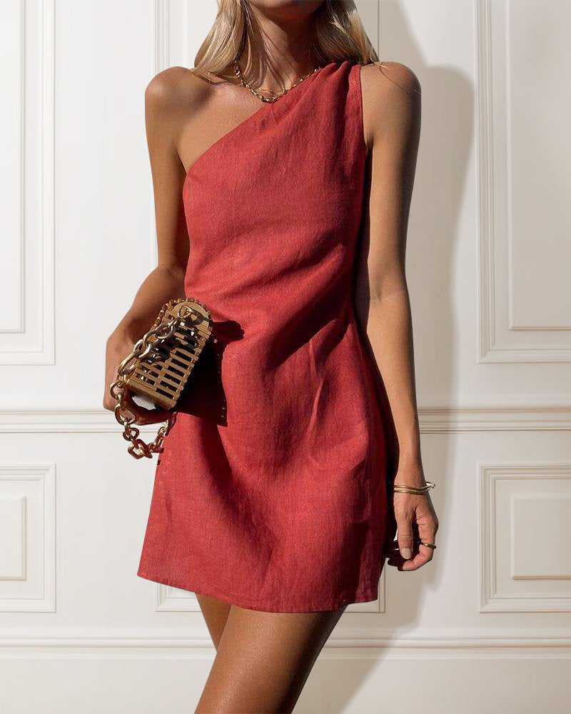 Women’s Linen-Blend One-Shoulder Mini Dress