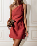 Women’s Linen-Blend One-Shoulder Mini Dress