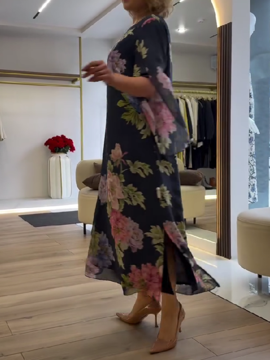 Women's Floral Loose Chiffon Maxi Dress