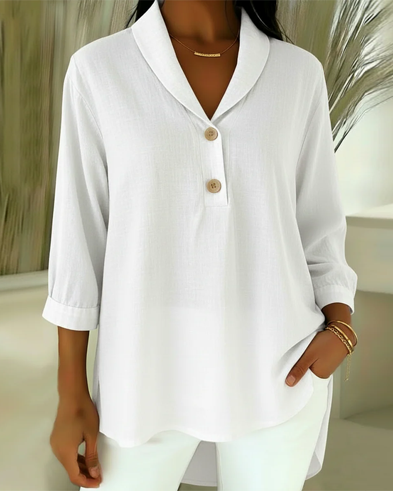 Women's Linen V-Neck 3/4-Sleeve Blouse