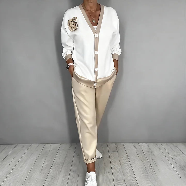 Women's Knit Button-Up Cardigan and Lounge Set