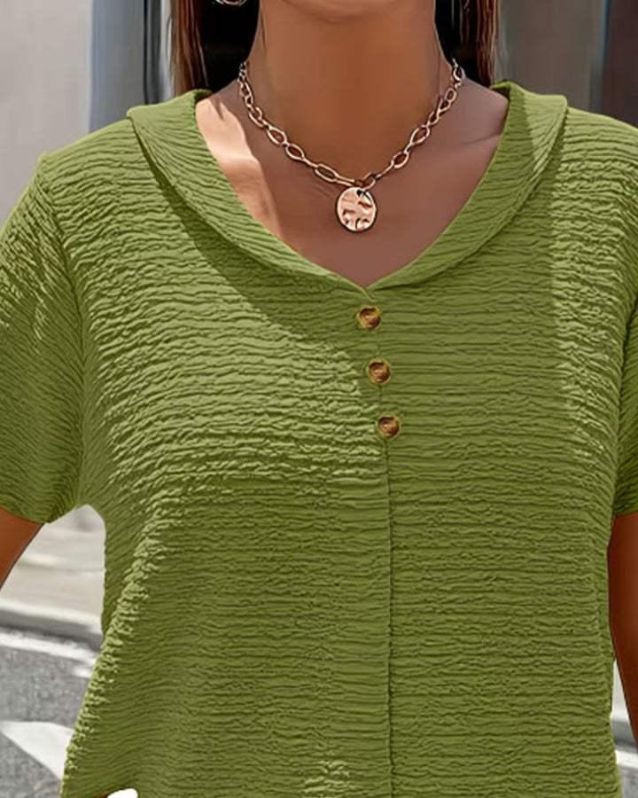 Women's Textured Linen Blend V-Neck Blouse