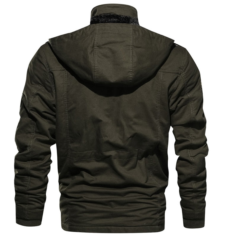Men's Fleece Hooded Military Cargo Jacket