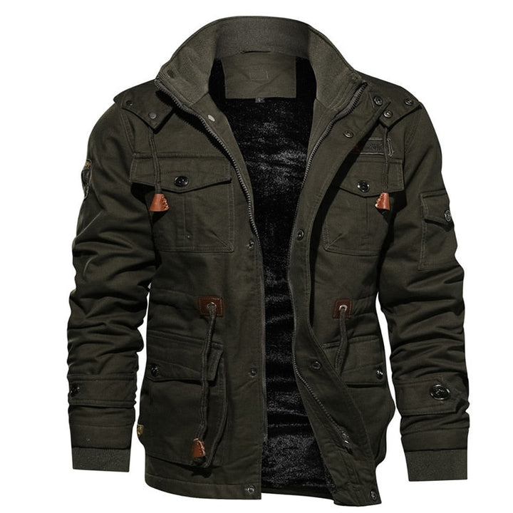 Men's Fleece Hooded Military Cargo Jacket