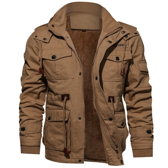 Men's Fleece Hooded Military Cargo Jacket