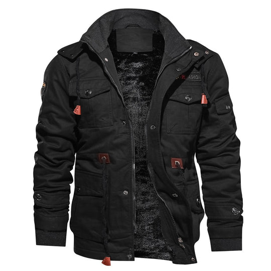 Men's Fleece Hooded Military Cargo Jacket