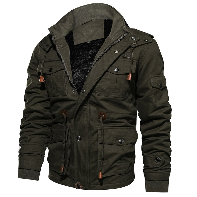 Men's Fleece Hooded Military Cargo Jacket