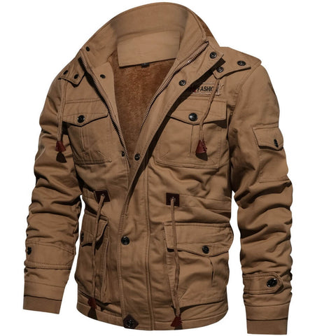 Men's Fleece Hooded Military Cargo Jacket