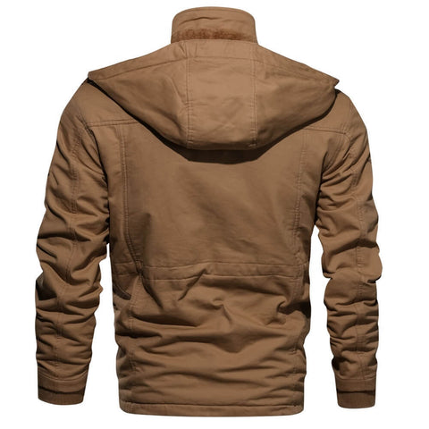 Men's Fleece Hooded Military Cargo Jacket