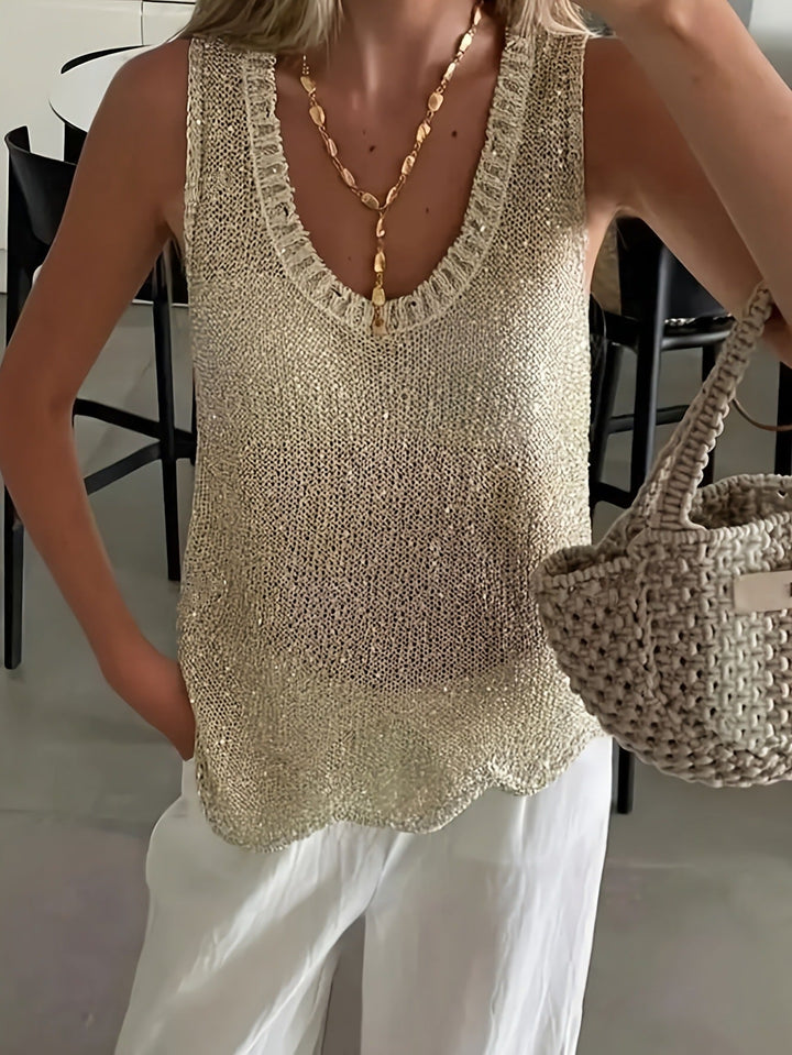 Women's Knit Scoop Neck Vest Top Tank Crochet Sleeveless