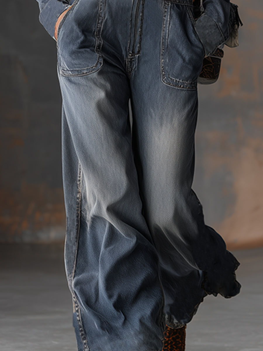 Women’s Denim Jumpsuit Long Sleeve Hooded Jean Boiler Suit Long Romper