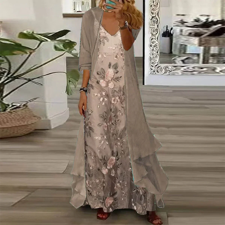 Women's Chiffon Floral Print Maxi Dress and Jacket Set