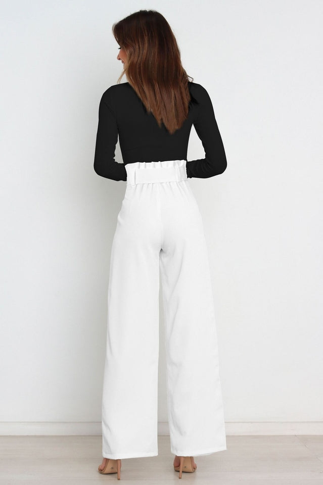 Women's High Waist Wide Leg Linen Trousers with Belt