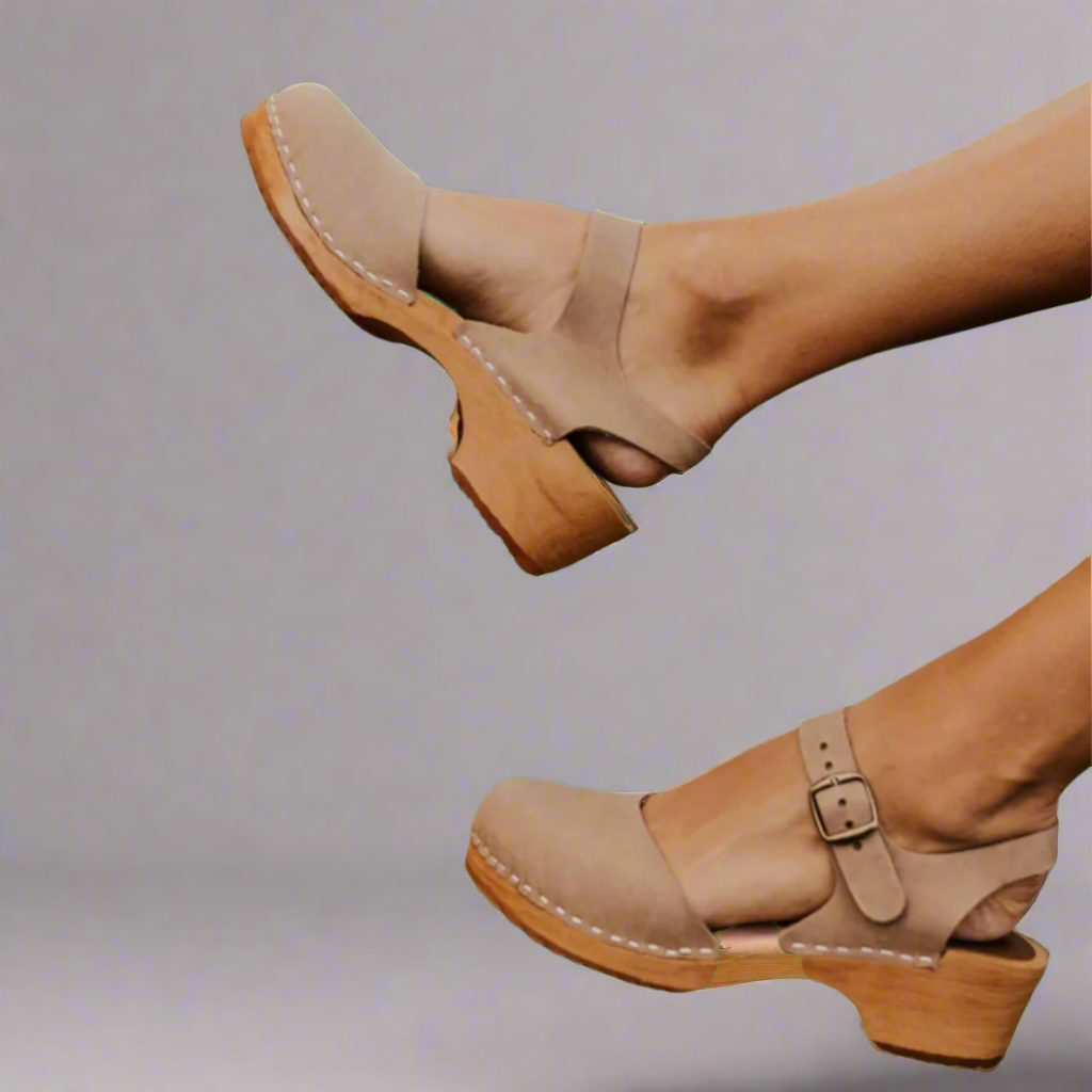 Women's Wooden-Sole Buckle-Strap Leather Platform Sandals