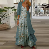 Women's Chiffon Floral Print Maxi Dress and Jacket Set