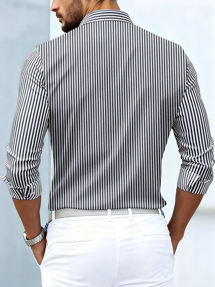 Men's Linen Blend Striped Casual Long Sleeve Button Down Shirt