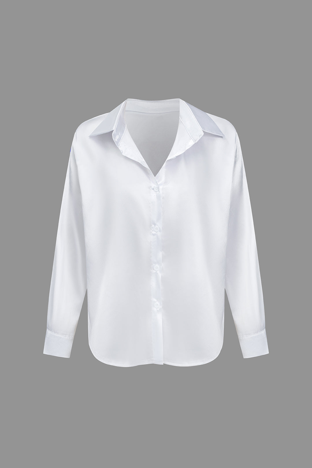 Women's Satin Long-Sleeve Blouse Elegant Silk-Feel Button-Down Shirt