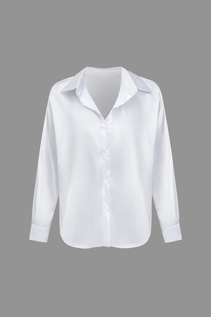Women's Satin Long-Sleeve Blouse Elegant Silk-Feel Button-Down Shirt