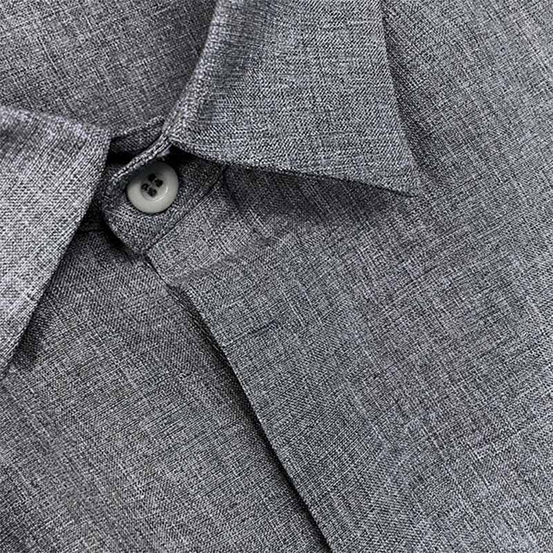 Linen Shirt Men Relaxed Collar Short Sleeve Breathable Lightweight Top