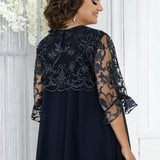 Women’s Chiffon & Lace Layered Midi Shift Dress