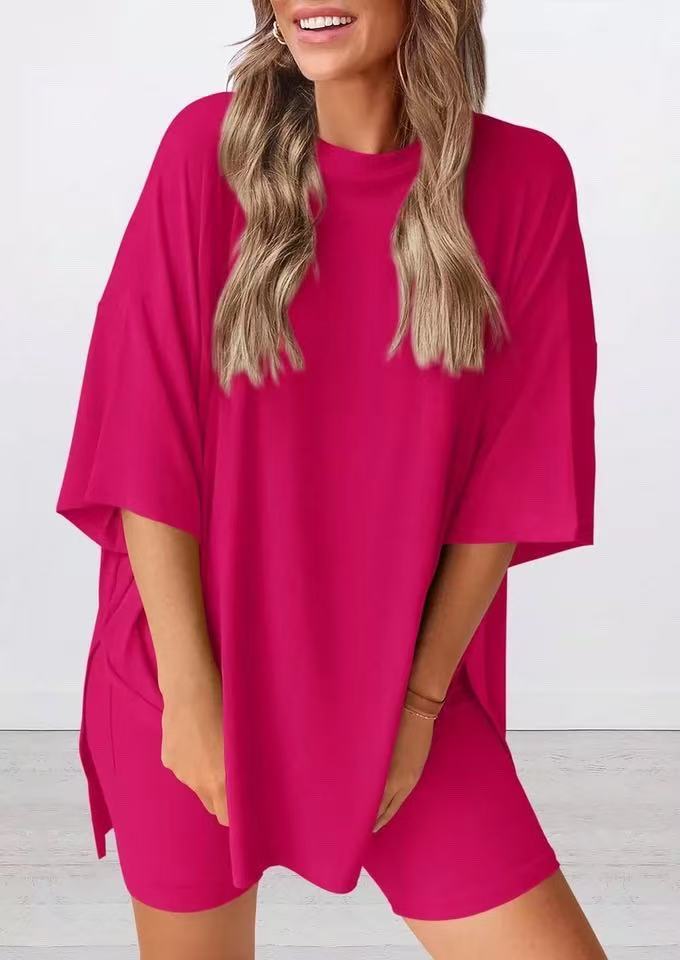 Women's Two Piece Knit Oversized T-Shirt and Shorts Co-ord