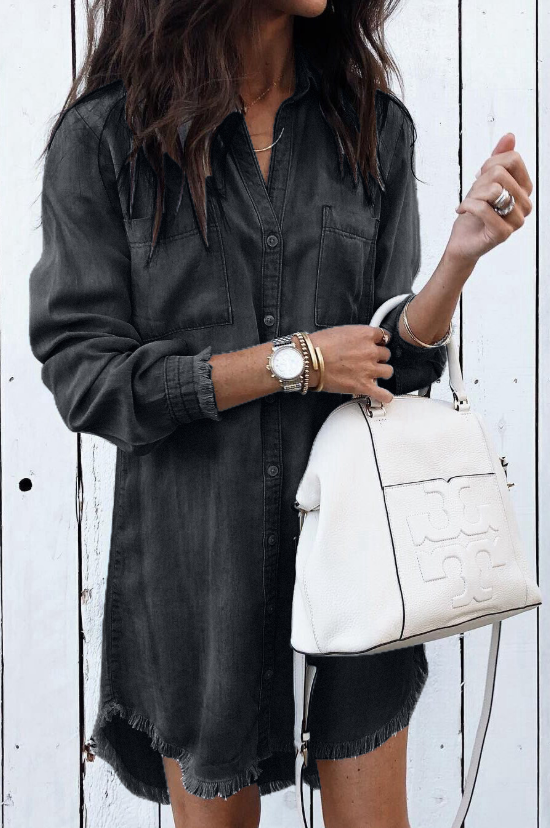 Women's Denim Shirt Dress Casual Long Sleeve Tunic