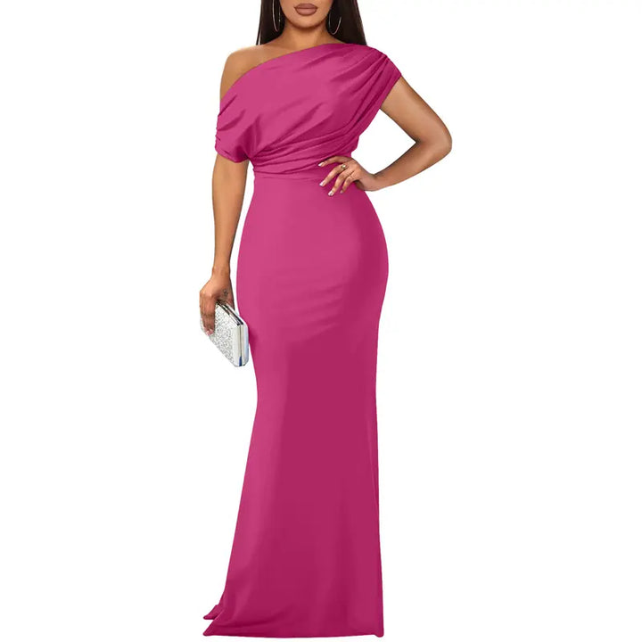 Women's Satin One Shoulder Evening Gown Formal Dress