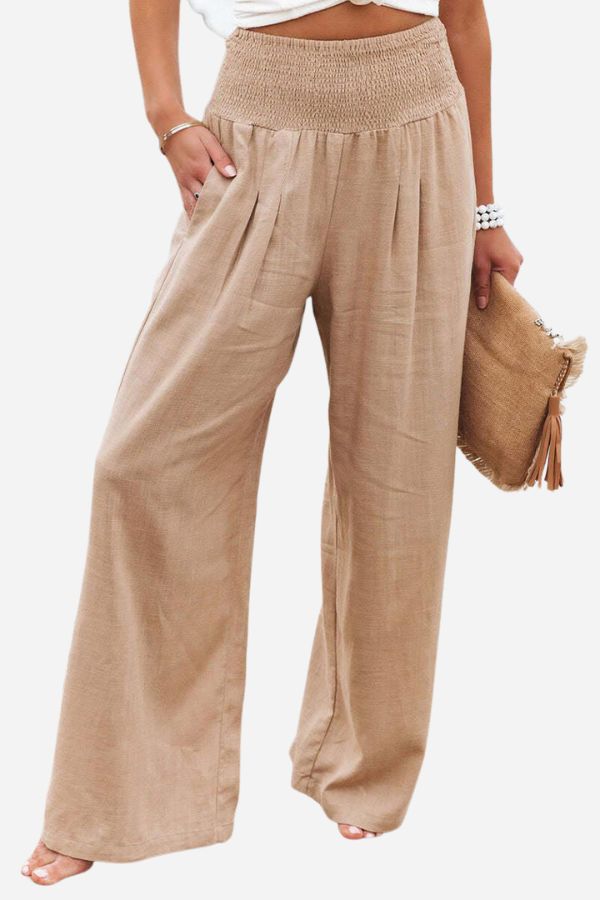 Women’s Linen Blend High-Waisted Wide Leg Palazzo Pants