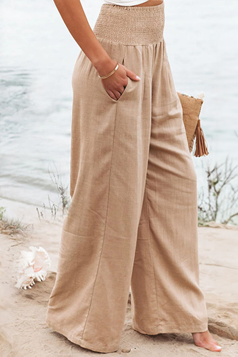 Women’s Linen Blend High-Waisted Wide Leg Palazzo Pants