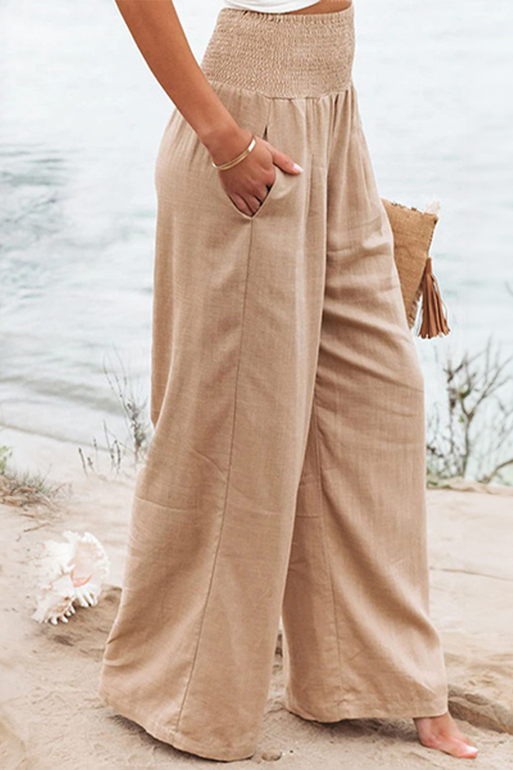 Women’s Linen Blend High-Waisted Wide Leg Palazzo Pants