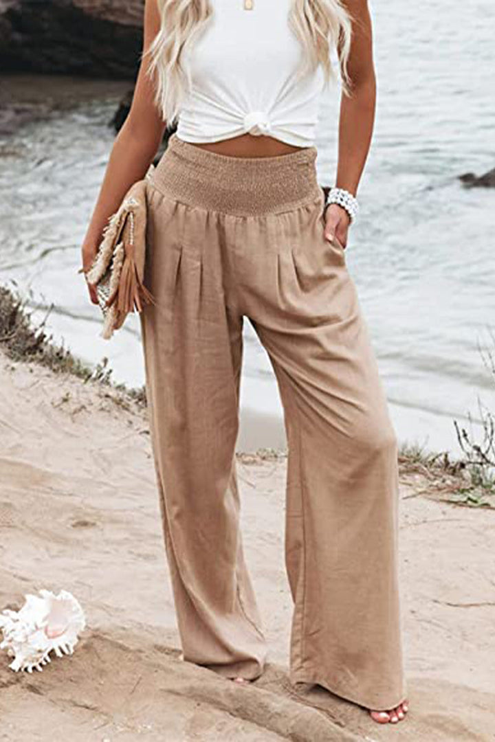 Women’s Linen Blend High-Waisted Wide Leg Palazzo Pants