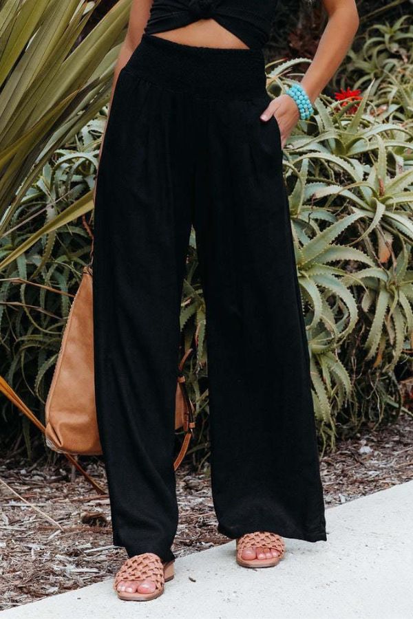 Women’s Linen Blend High-Waisted Wide Leg Palazzo Pants