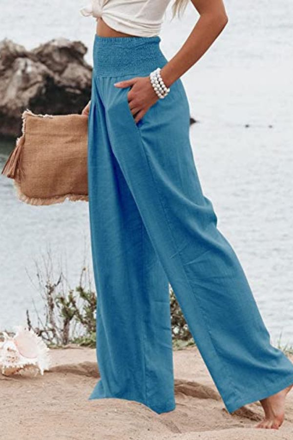 Women’s Linen Blend High-Waisted Wide Leg Palazzo Pants