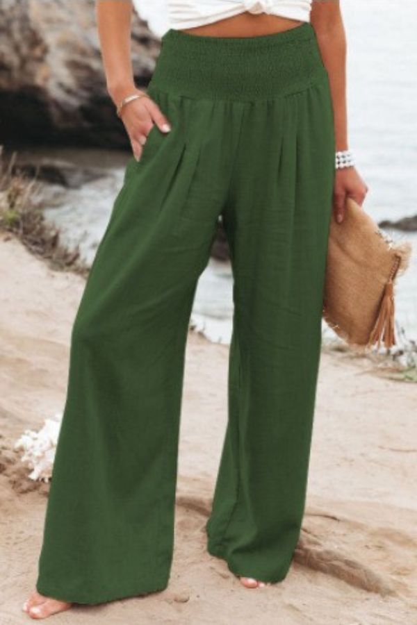 Women’s Linen Blend High-Waisted Wide Leg Palazzo Pants
