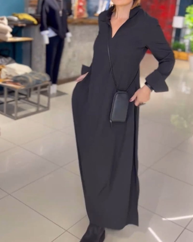 Women's Maxi Shirt Dress Linen Long Sleeve Tunic