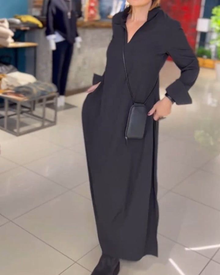 Women's Maxi Shirt Dress Linen Long Sleeve Tunic