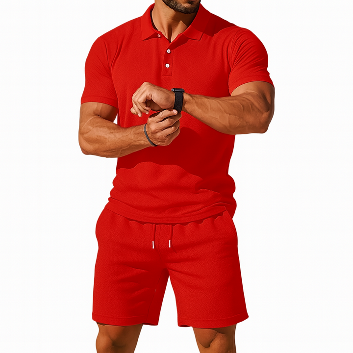 Men's Knit Polo and Shorts Set Linen Blend Co-ord Two Piece Outfit