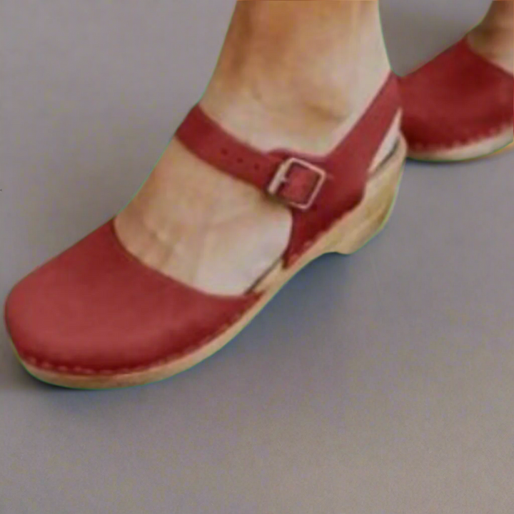 Women's Wooden-Sole Buckle-Strap Leather Platform Sandals