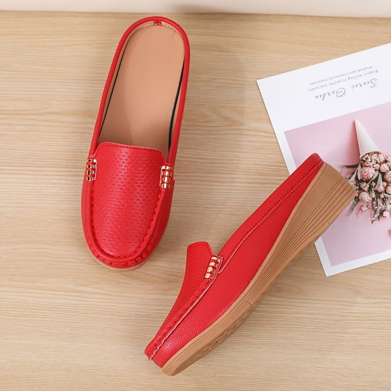 Women's Leather Mules Wedge Loafers Slip On Shoes