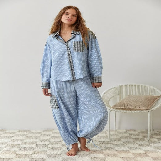 Ensemble de pyjama pour femme en lin, tenue d’intérieur et de nuit deux pièces