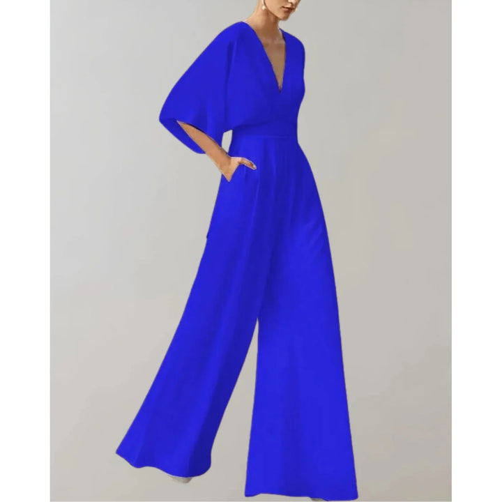 Women's Elegant V-Neck Satin Wide Leg Jumpsuit