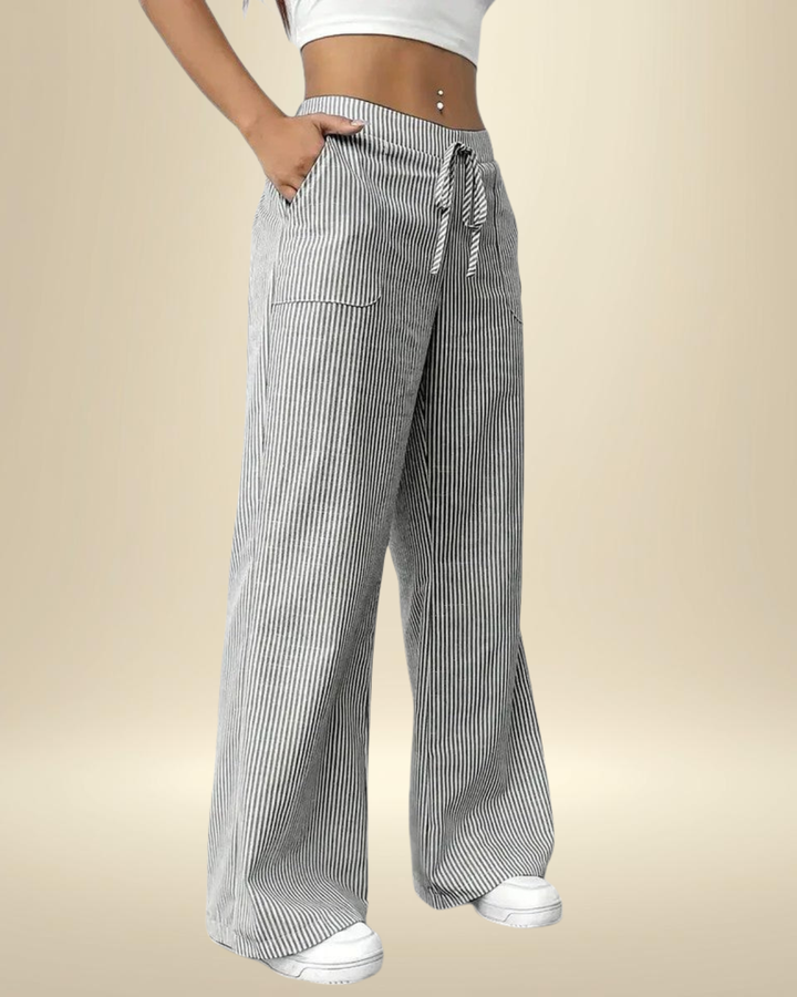 Women’s Linen Blend Wide-Leg Drawstring Trousers