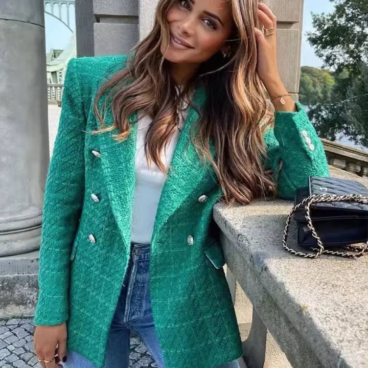 Women's Wool Mix Double Breasted Blazer Tailored Jacket