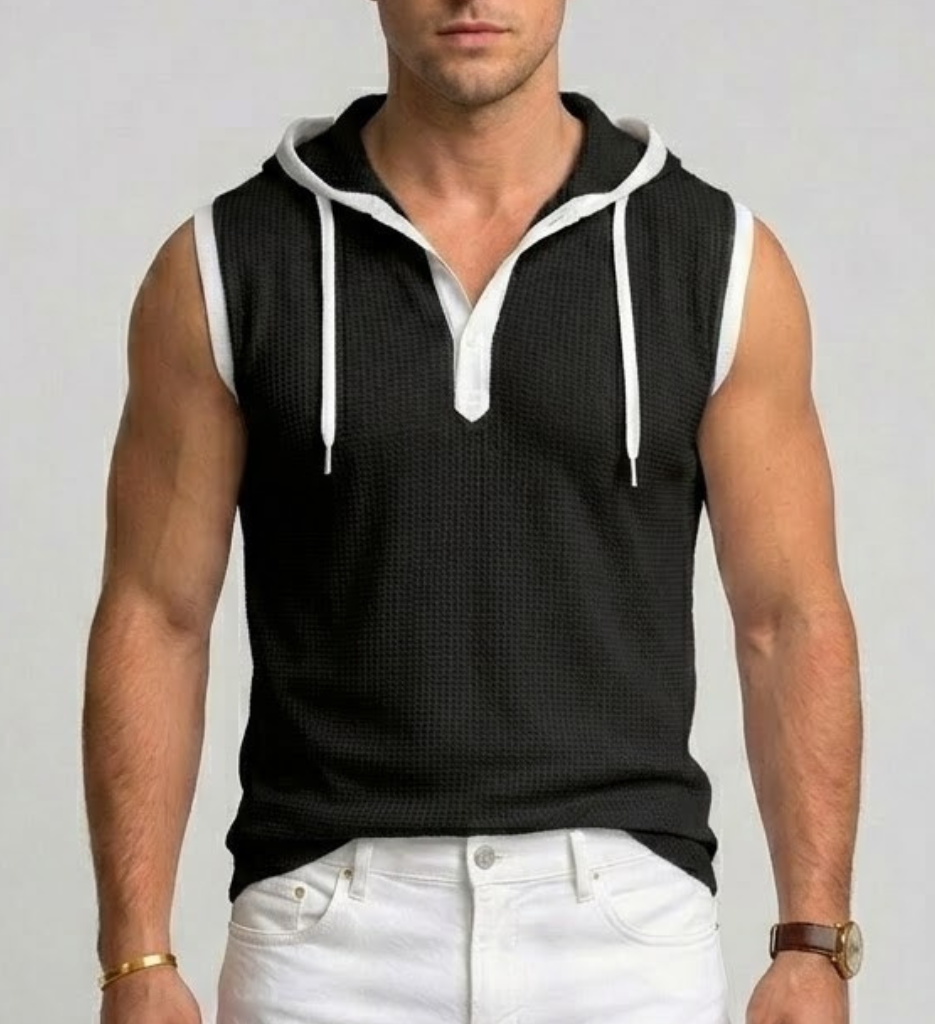Men's Knit Sleeveless Gym Hoodie Muscle Shirt
