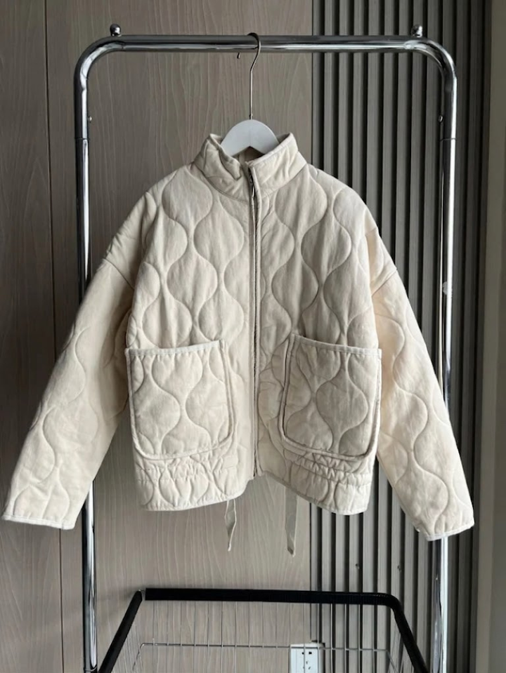 Quilted Fleece Jacket Women's High Neck Zip Up Outerwear