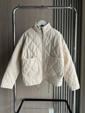 Quilted Fleece Jacket Women's High Neck Zip Up Outerwear