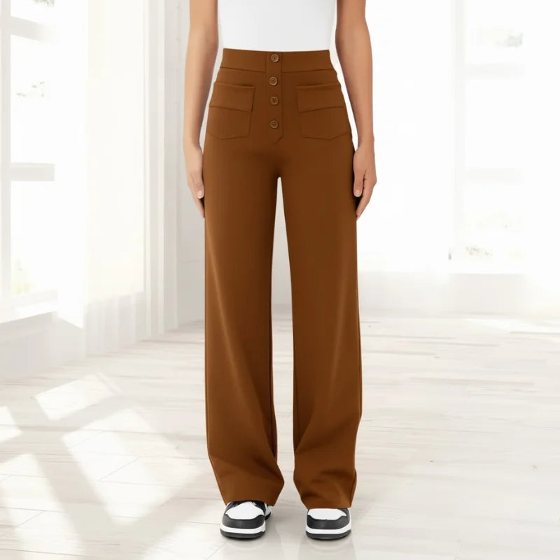 Women’s High Waisted Wide-Leg Knit Button-Fly Trousers